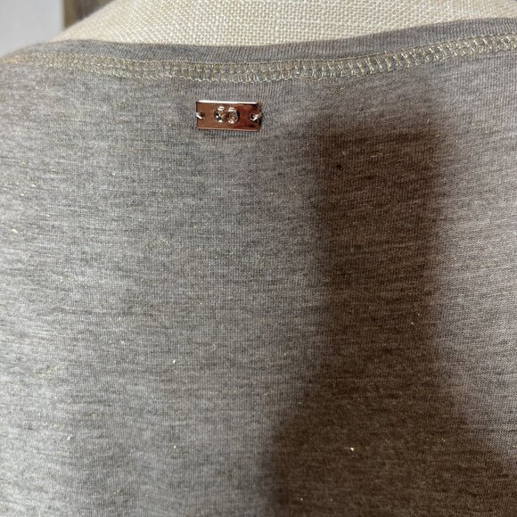 Gray Draped Short Sleeve Top With Ruching & Tie Details On Shoulder & Hem - Picture 9 of 12